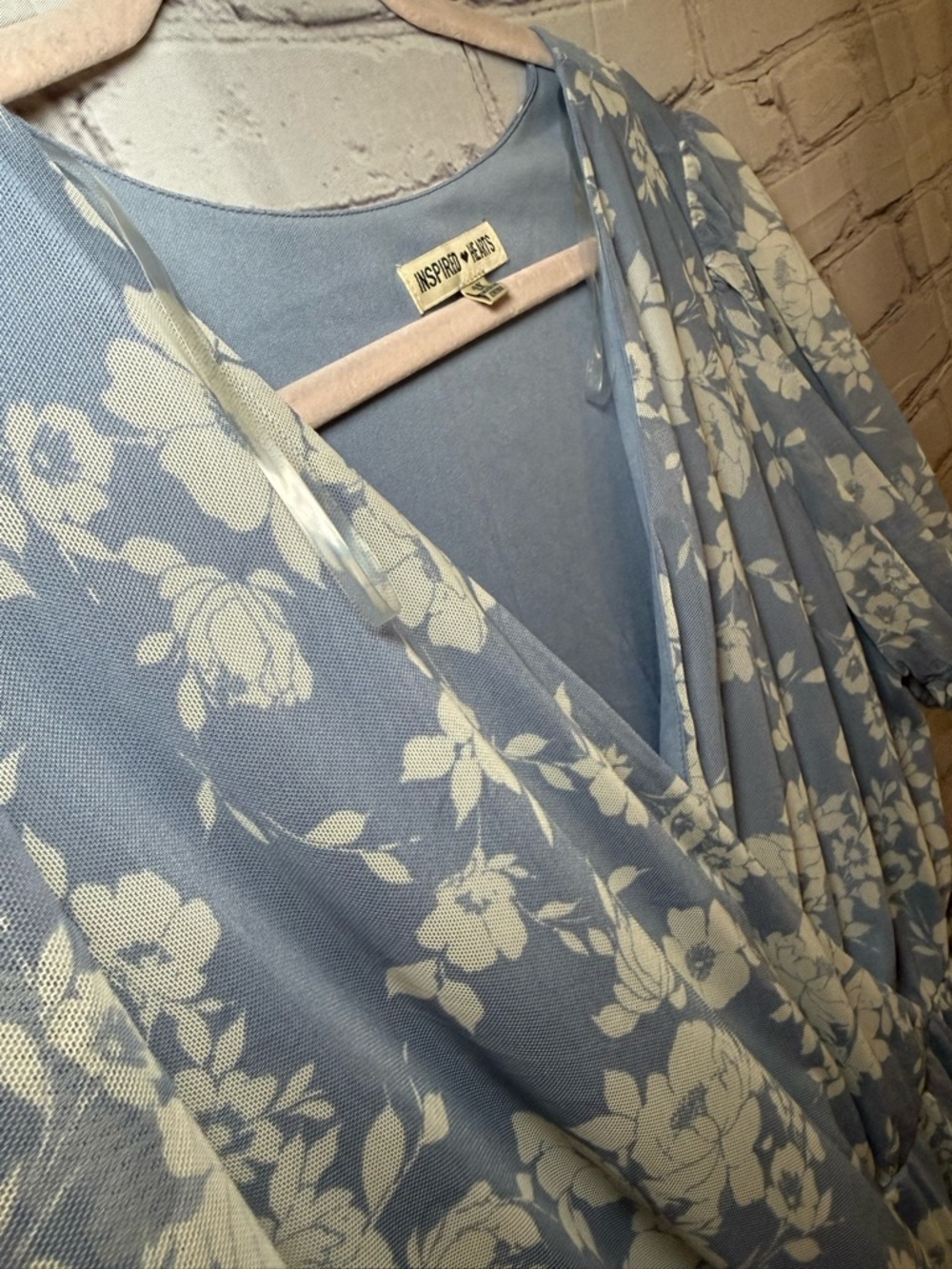 Inspired Hearts Blue and White Floral Wrap Midi Dress - Picture 3 of 12